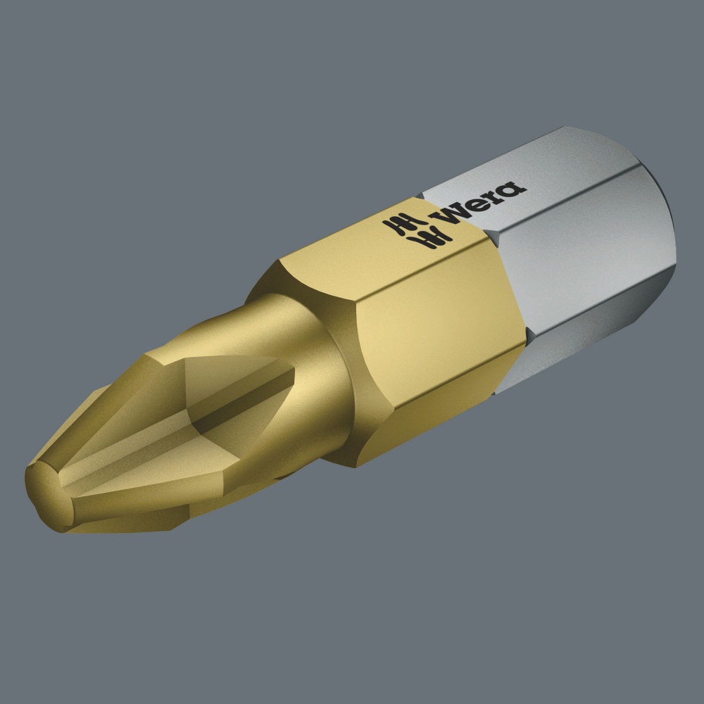 WERA ヴェラ TiNコーティング ポジドライブネジ用 ドライバービット 差込6.35mm 刃先サイズPZ2 全長25mm【480222】