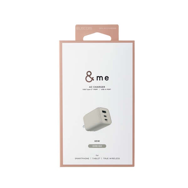 ＆me USB Power Delivery 65W キューブAC充電器【MPA-ACCP4465GB】
