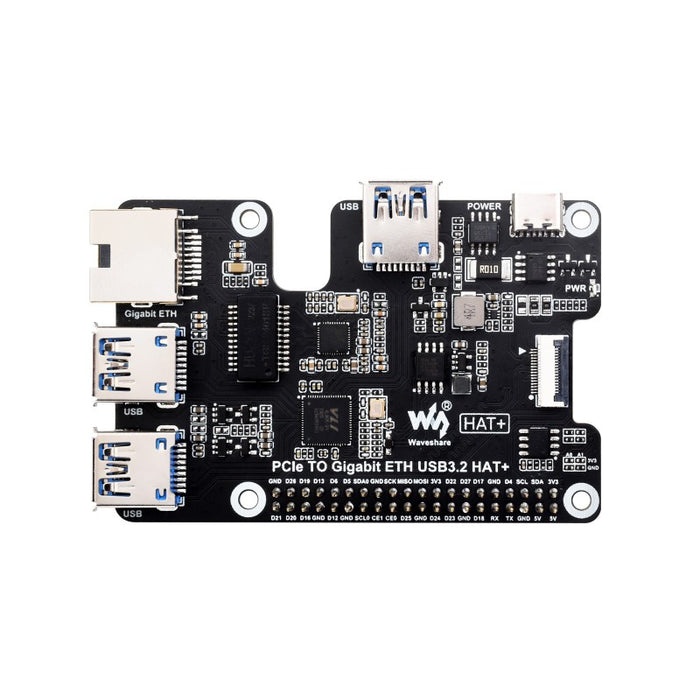 Waveshare Raspberry Pi 5用 PCIe-ギガビットイーサネット/USB 3.2 変換HAT+【WAVESHARE-27541】