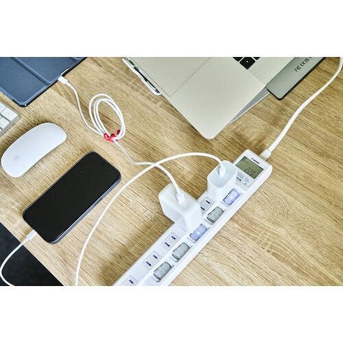 【在庫処分セール】ワットメーター付タップ(6個口、2m)【ETA-NWM620-W】