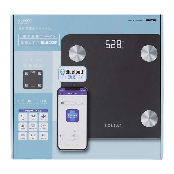 Bluetooth(R) 通信機能搭載“ECLEAR 体組成計”【HCS-BTFS01BK】