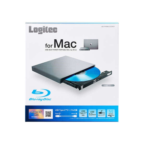 USB Type-C(TM)対応 ポータブルブルーレイドライブ for Mac【LBD-PWB6U3CMGY】