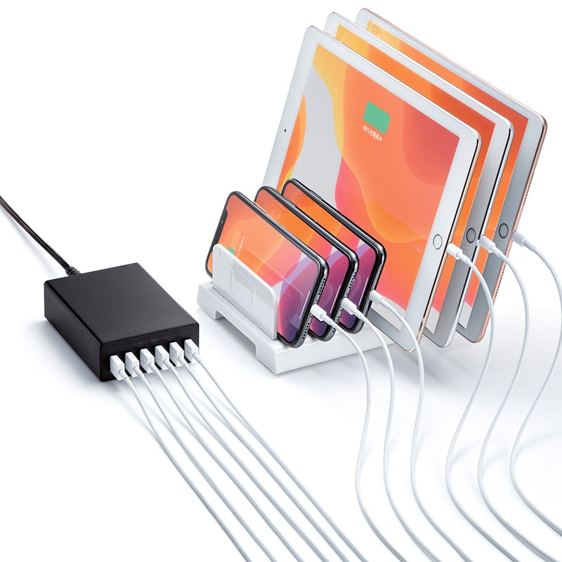USB充電器(6ポート/合計12A/ブラック)【ACA-IP67BK】