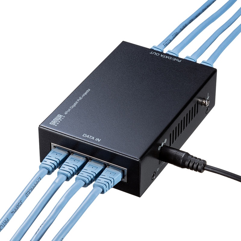 Poeインジェクター(電源内蔵・Ieee802.3at(30W)・4ポート対応)【LAN-GIHINJ3】