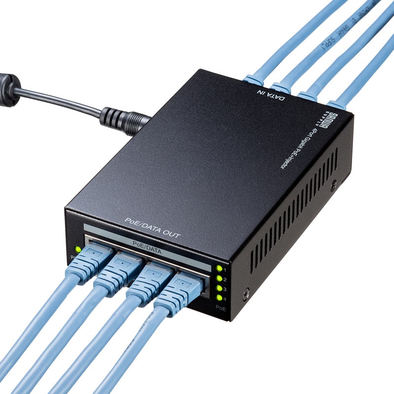 Poeインジェクター(電源内蔵・Ieee802.3at(30W)・4ポート対応)【LAN-GIHINJ3】