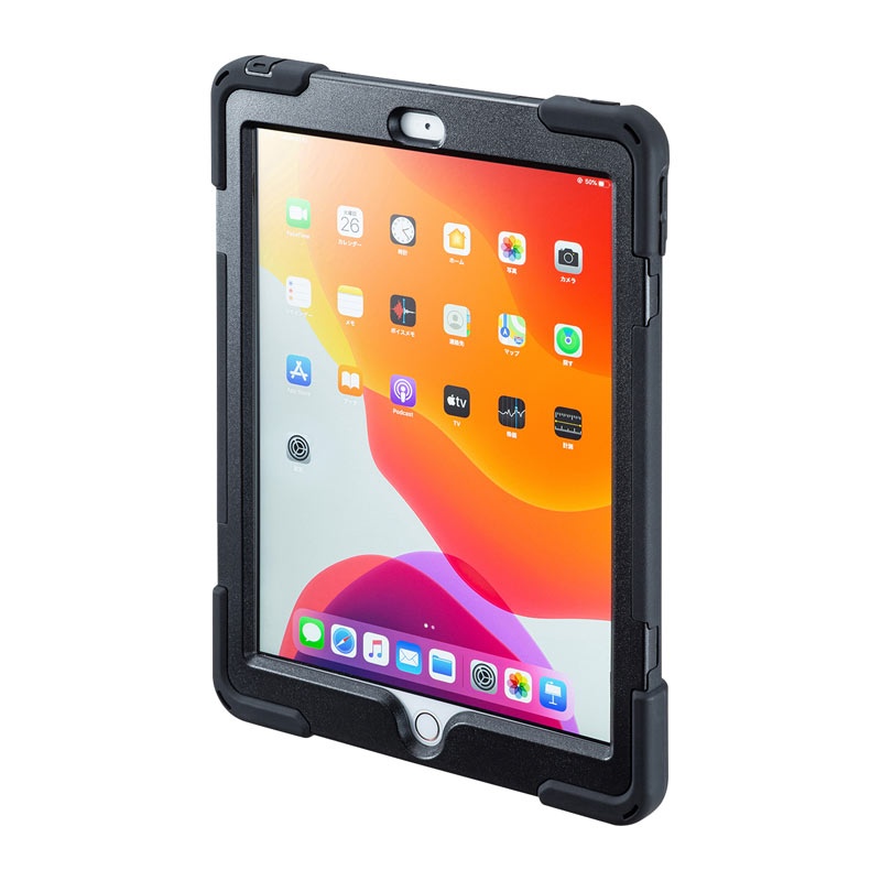 iPad 10.2インチ 前面保護フィルター付耐衝撃ケース【PDA-IPAD1620BK】