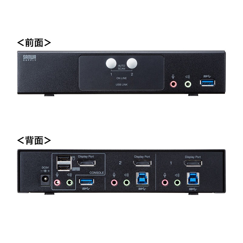 DisplayPort対応パソコン自動切替器(2:1)【SW-KVM2HDPU】
