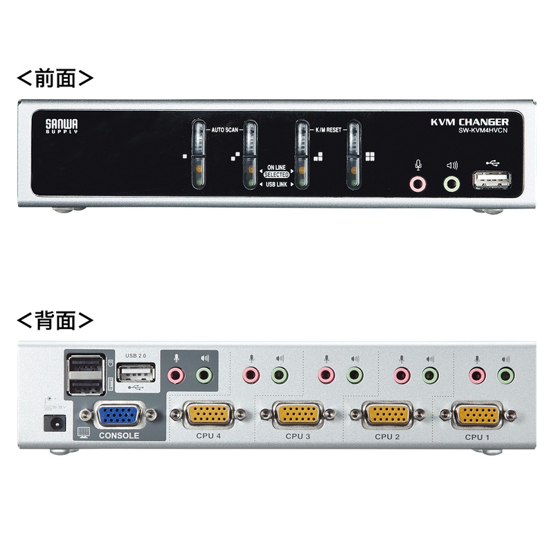 USB・PS/2コンソール両対応パソコン自動切替器(4：1)【SW-KVM4HVCN】
