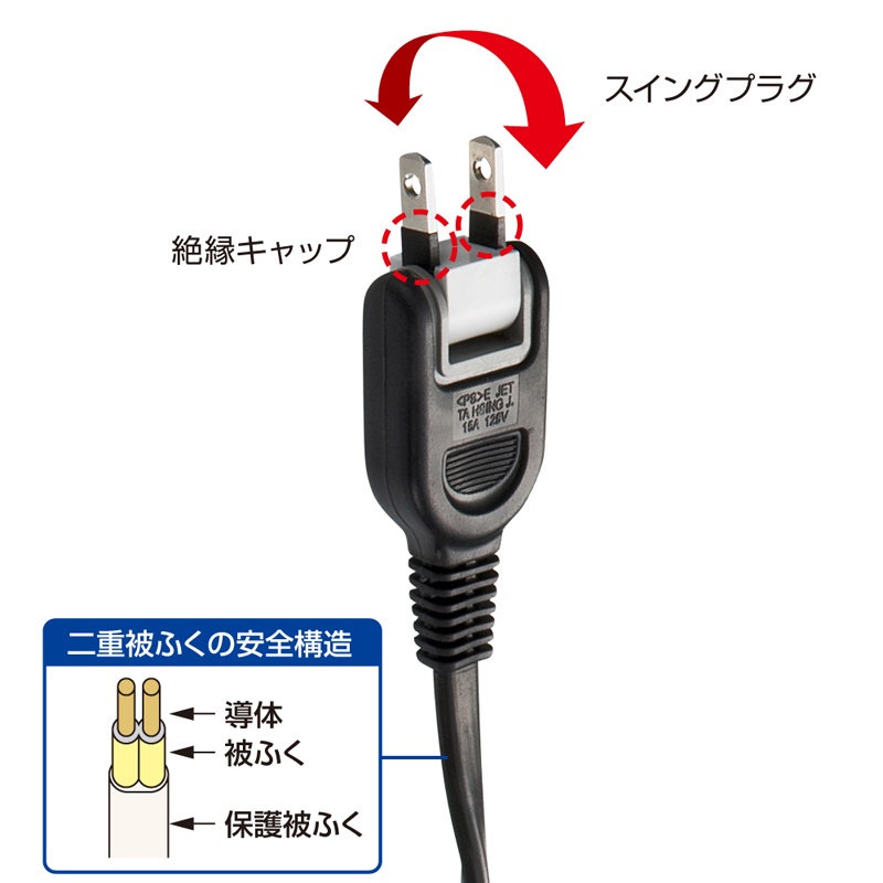 ACアダプタ専用電源延長コード(2分岐・2P・2個口・ブラック)【TAP-EX2BKN】