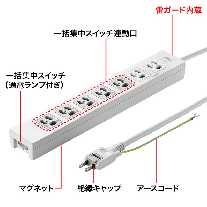 電源タップ(3P・7個口・5m)【TAP-F37-5KSR】