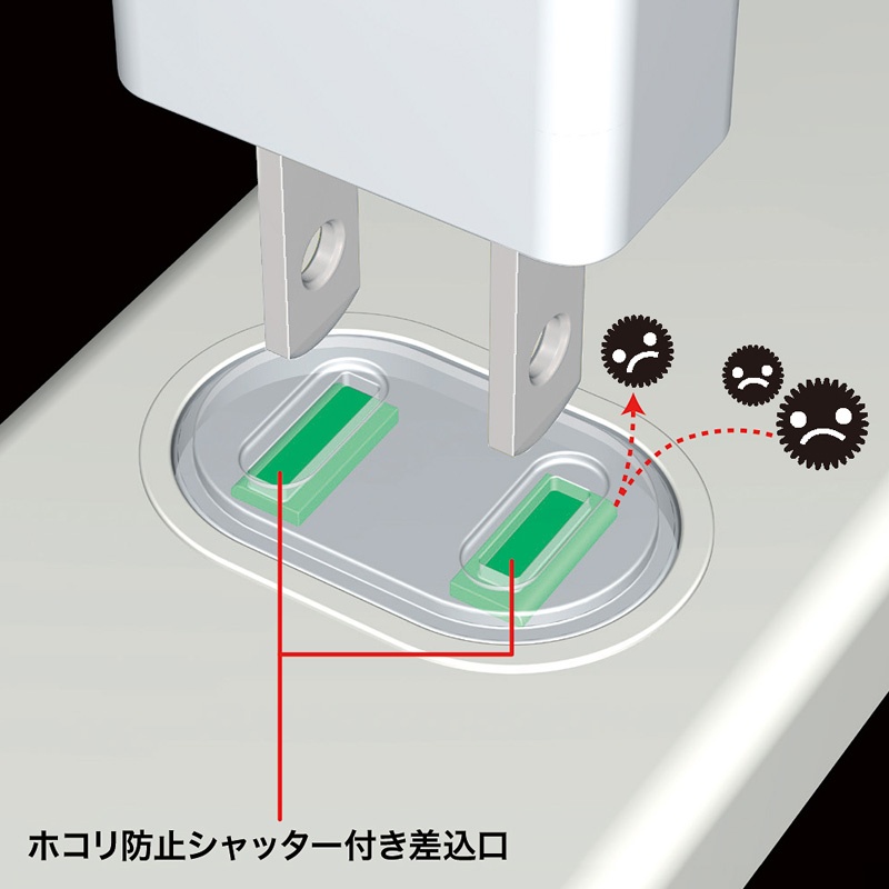 火災予防安全タップ(2P・6個口・10m・ホワイト)【TAP-TSH610SWN】