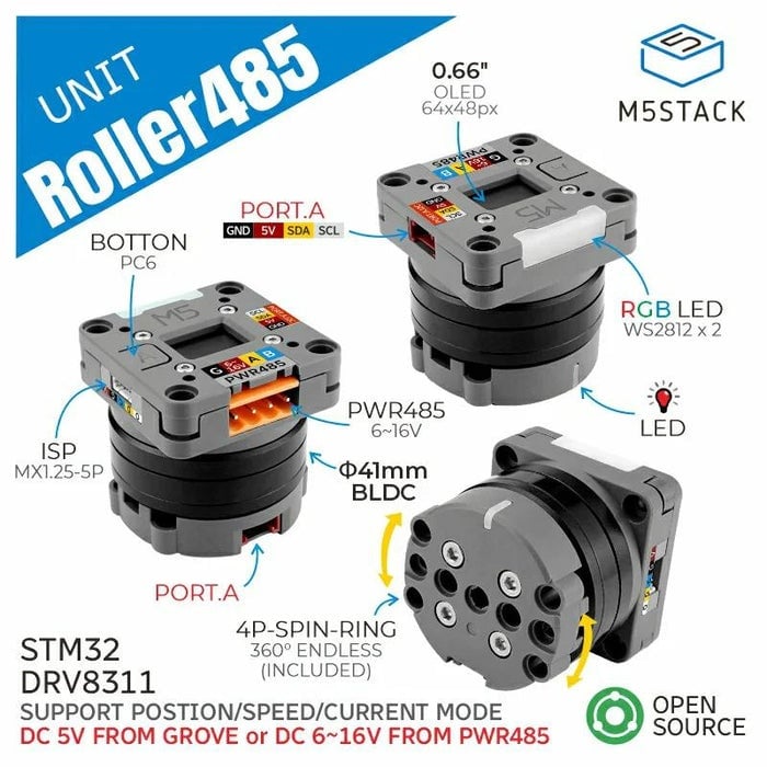 BLDCモーター搭載Roller485ユニット(STM32)【M5STACK-U182】