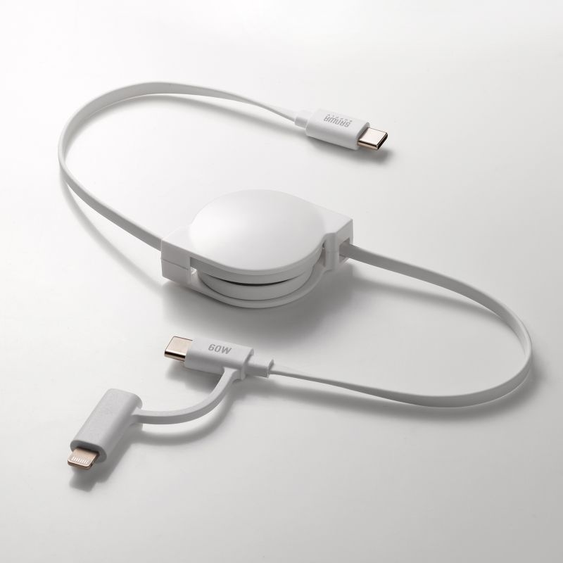 USB2.0 Type-C巻き取りケーブル(Lightning変換アダプタ付き)【KB-IPLTCM08W】