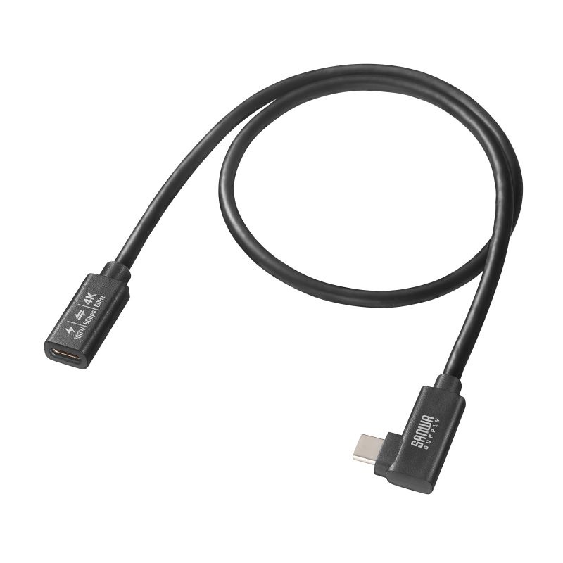 USB5Gbps Type-C延長ケーブル(L型・PD100W・0.5m)【KU-5GCCP100ENL05】
