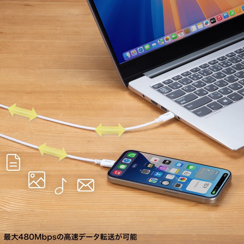 USB 2.0 Type-Cケーブル(PD60W・1m・ホワイト)【KU-CCP6010W】