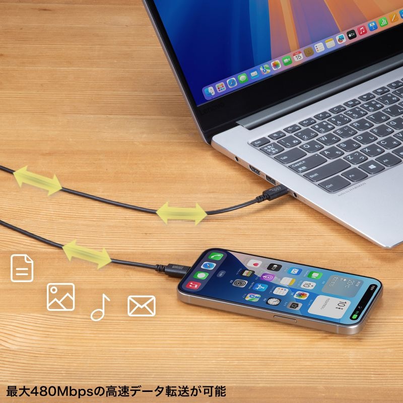 USB 2.0 Type-Cケーブル(PD60W・1.5m・ブラック)【KU-CCP6015BK】