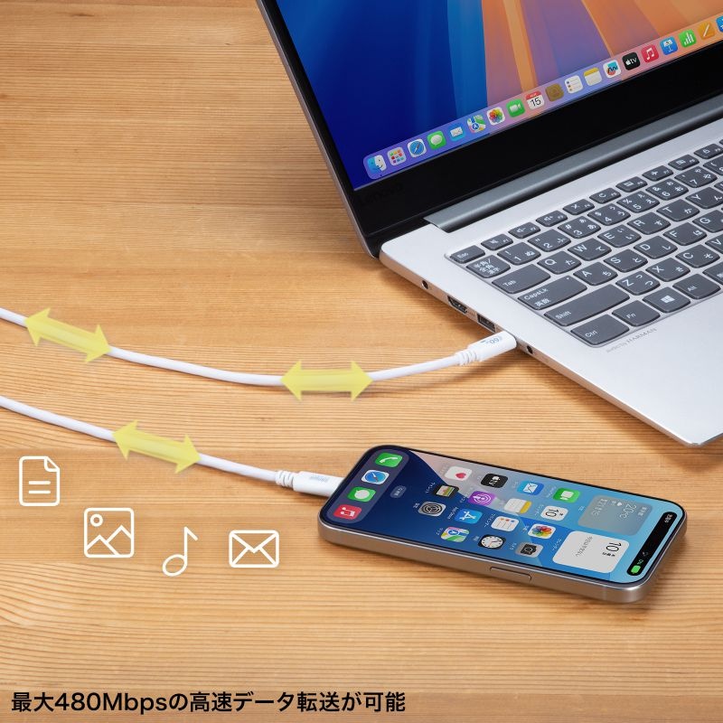 USB 2.0 Type-Cケーブル(PD60W・3m・ホワイト)【KU-CCP6030W】