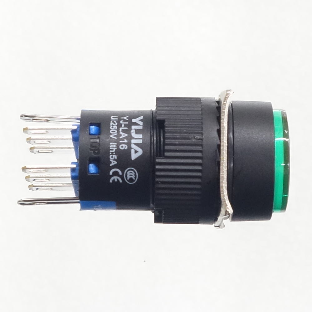 φ16LED照光式押しボタンスイッチ(緑・オルタネイト・12V)【YJ-LA16-22DNZS/Y12VG】
