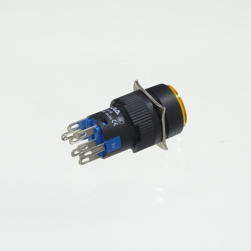 φ16LED照光式押しボタンスイッチ(黄・オルタネイト・3V)【YJ-LA16-22DNZS/Y3VY】