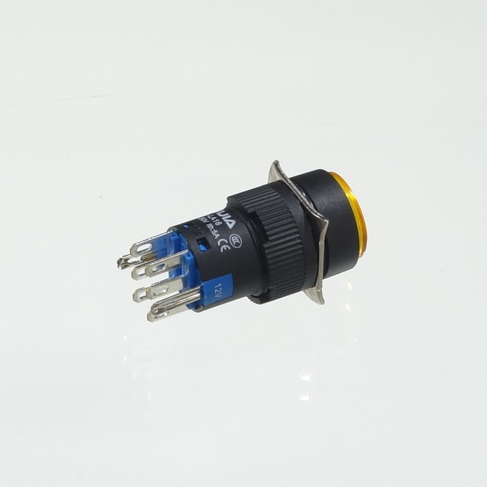 φ16LED照光式押しボタンスイッチ(黄・オルタネイト・12V)【YJ-LA16-22DNZS/Y12VY】