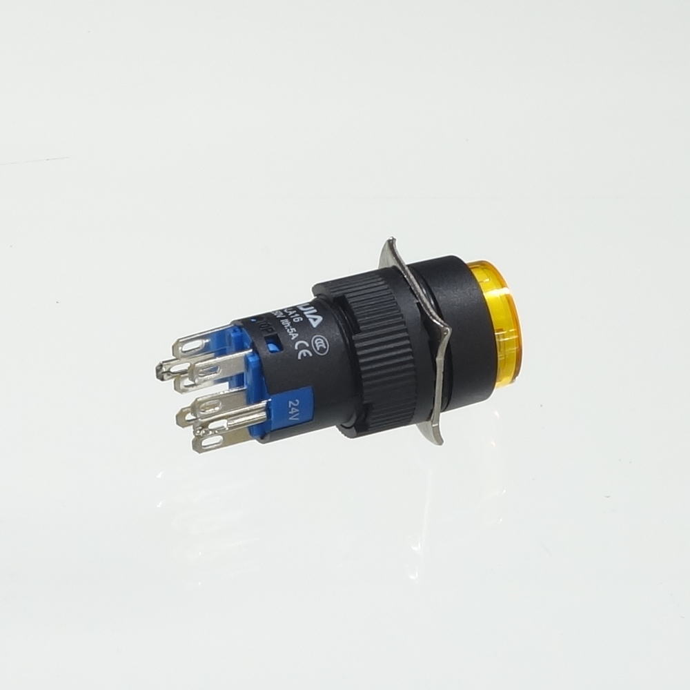 φ16LED照光式押しボタンスイッチ(黄・モメンタリ・24V)【YJ-LA16-22DN/Y24VY】