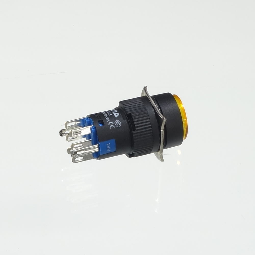 φ16LED照光式押しボタンスイッチ(黄・オルタネイト・24V)【YJ-LA16-22DNZS/Y24VY】