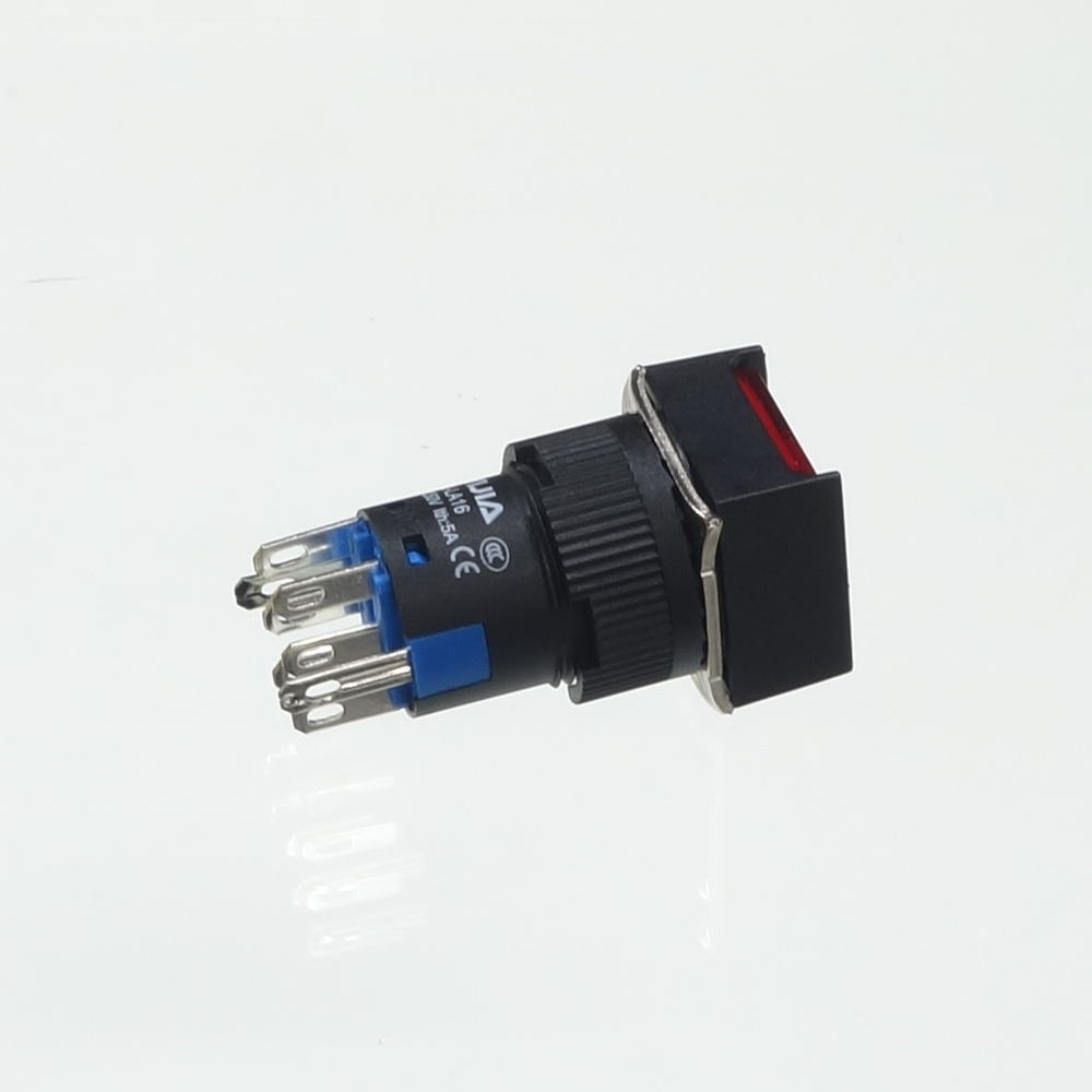 φ16LED照光式押しボタンスイッチ(赤・オルタネイト・3V)【YJ-LA16-22DNZS/F3VR】