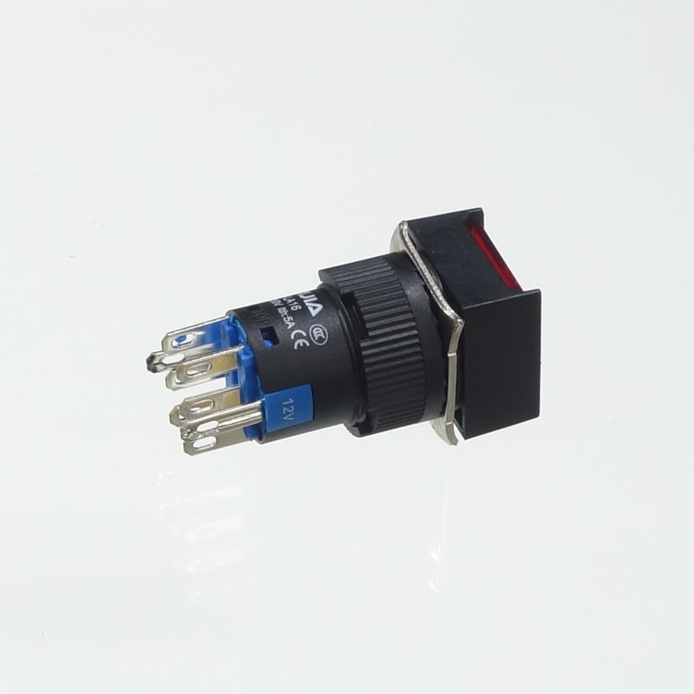 φ16LED照光式押しボタンスイッチ(赤・オルタネイト・12V)【YJ-LA16-22DNZS/F12VR】