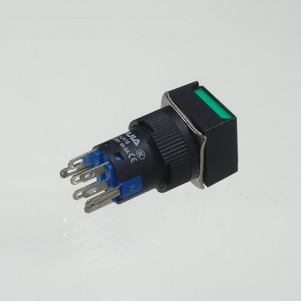 φ16LED照光式押しボタンスイッチ(緑・モメンタリ・3V)【YJ-LA16-22DN/F3VG】