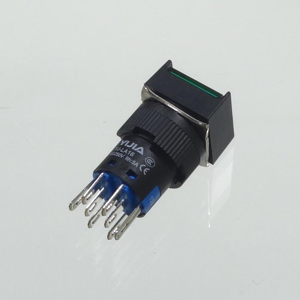 φ16LED照光式押しボタンスイッチ(緑・オルタネイト・12V)【YJ-LA16-22DNZS/F12VG】