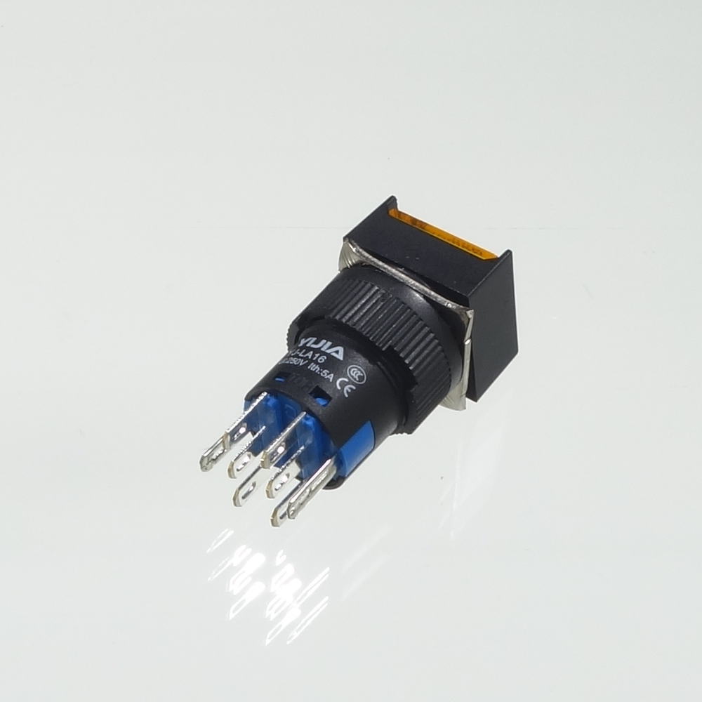 φ16LED照光式押しボタンスイッチ(黄・オルタネイト・12V)【YJ-LA16-22DNZS/F12VY】
