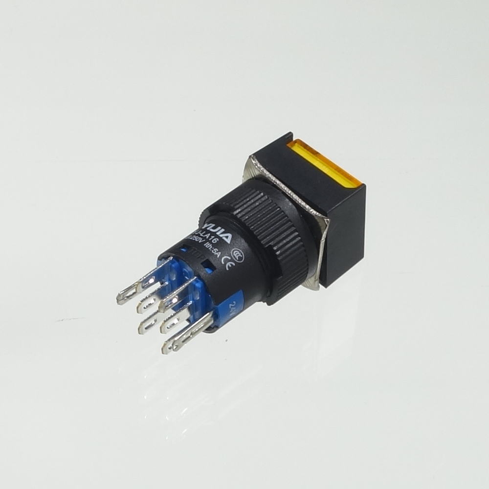 φ16LED照光式押しボタンスイッチ(黄・モメンタリ・24V)【YJ-LA16-22DN/F24VY】