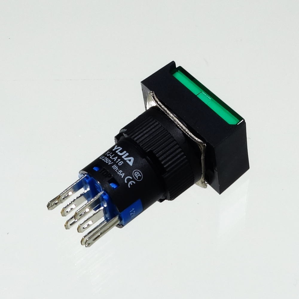 φ16LED照光式押しボタンスイッチ(緑・モメンタリ・12V)【YJ-LA16-22DN/J12VG】