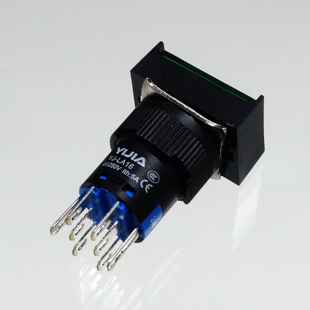 φ16LED照光式押しボタンスイッチ(緑・オルタネイト・24V)【YJ-LA16-22DNZS/J24VG】