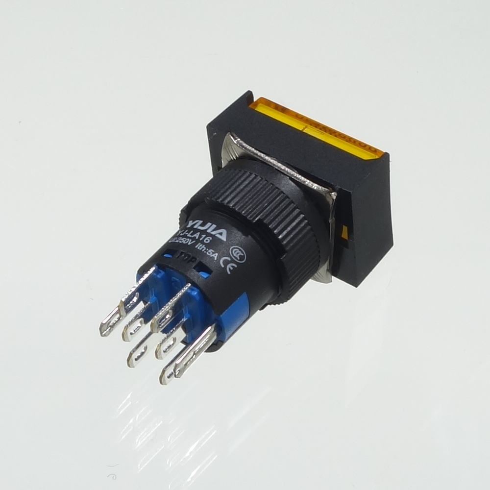 φ16LED照光式押しボタンスイッチ(黄・モメンタリ・12V)【YJ-LA16-22DN/J12VY】
