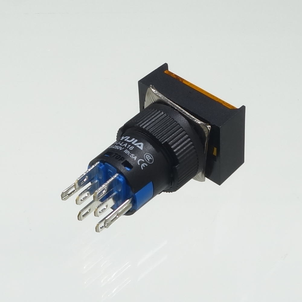 φ16LED照光式押しボタンスイッチ(黄・オルタネイト・12V)【YJ-LA16-22DNZS/J12VY】