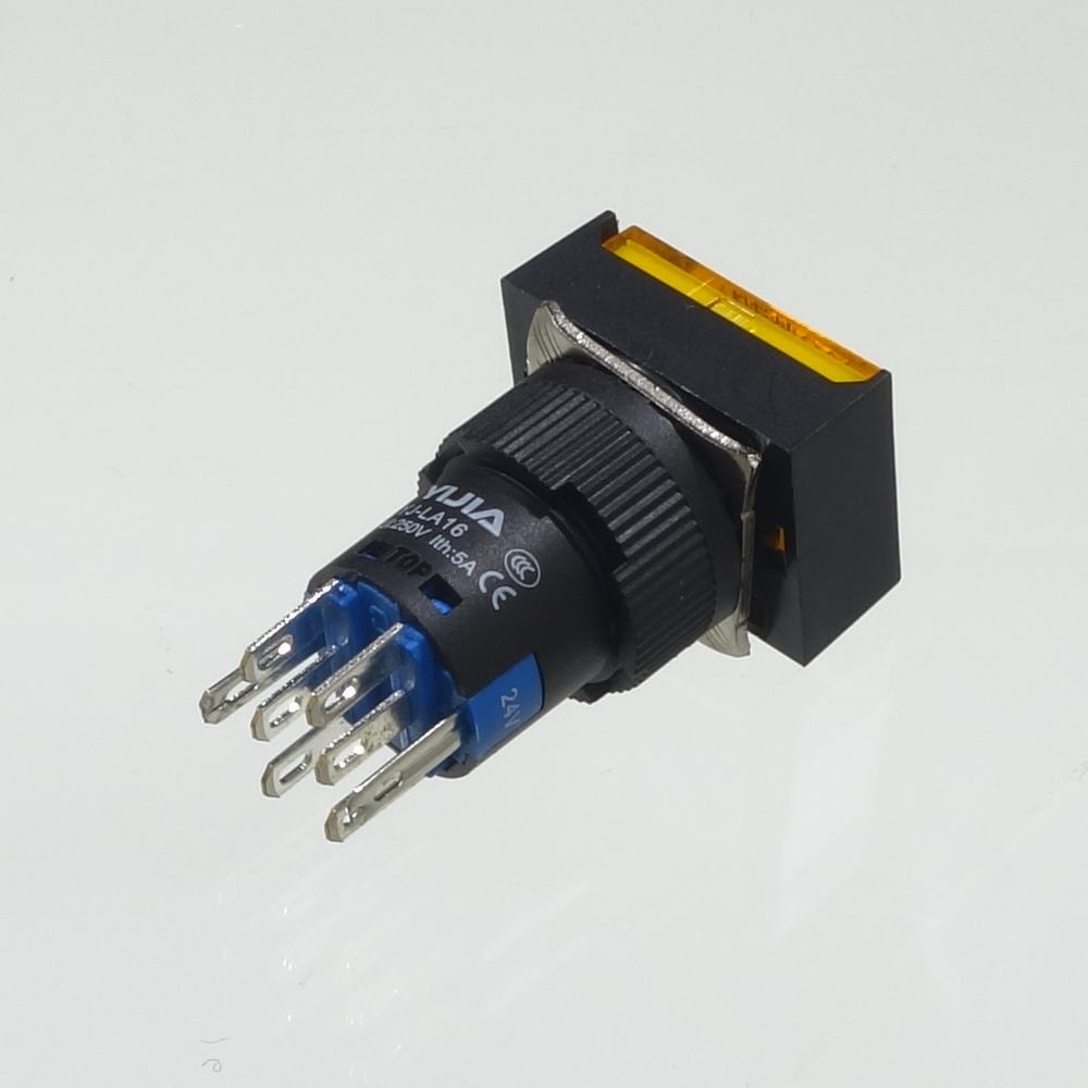 φ16LED照光式押しボタンスイッチ(黄・モメンタリ・24V)【YJ-LA16-22DN/J24VY】