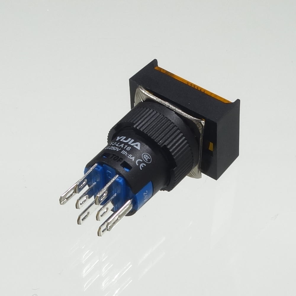 φ16LED照光式押しボタンスイッチ(黄・オルタネイト・24V)【YJ-LA16-22DNZS/J24VY】
