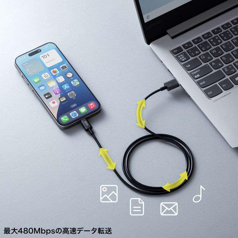 USB 2.0 Type-Cケーブル(C-A・1m・ブラック)【KU-CA10BK】