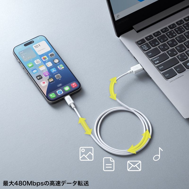 USB 2.0 Type-Cケーブル(C-A・1m・ホワイト)【KU-CA10W】