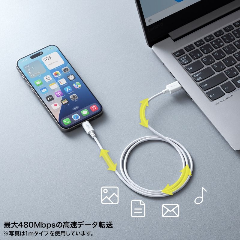 USB 2.0 Type-Cケーブル(C-A・2m・ホワイト)【KU-CA20W】