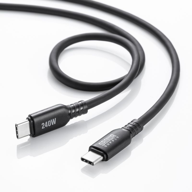 USB2.0 Type-C シリコンケーブル(PD240W・1m・ブラック)【KU-CCPES10BK】