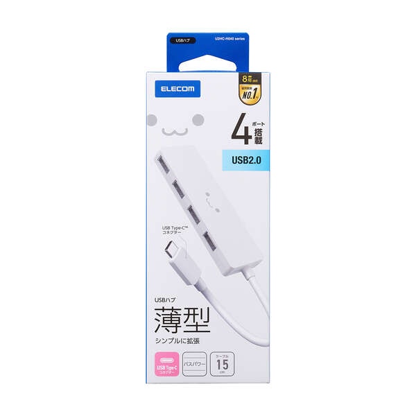 USB Type-C 4ポートUSB2.0ハブ【U2HC-H040WF】
