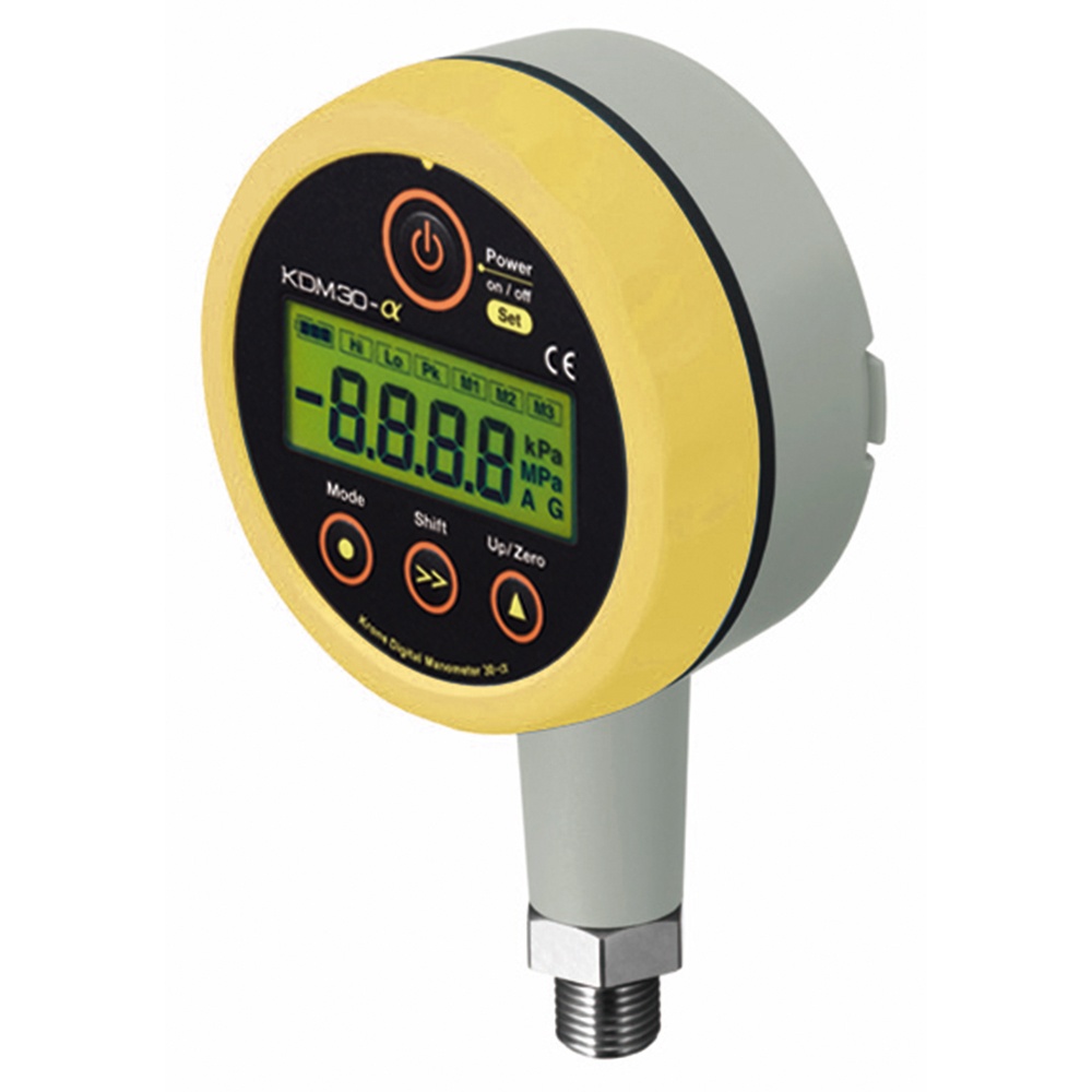 高精度デジタル圧力計 006P(9V)乾電池タイプ イエロー 0～1.000MPaG KDM30α-1MPaG-B-YL【KDM30α-1MPaG-B-YL】
