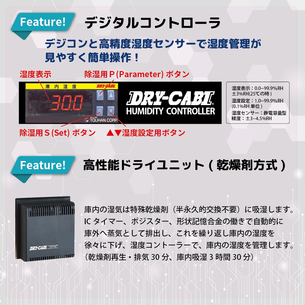 ドライキャビ 中湿度用(25～50％RH)TDCシリーズ DXタイプ TDC-160-DX【TDC-160-DX】