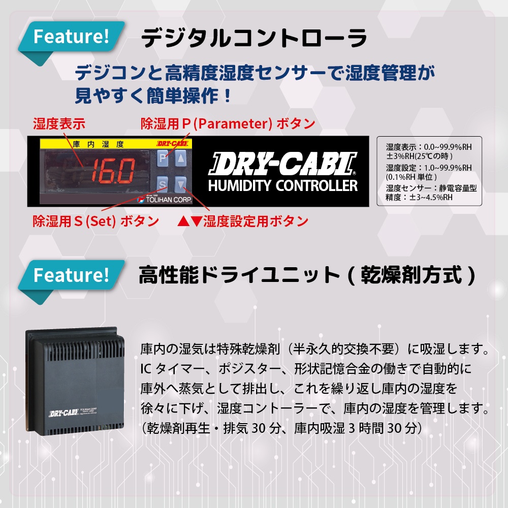 ドライキャビ 低湿度用(10～50%RH)TDCシリーズ PZタイプ TDC-160-PZ【TDC-160-PZ】