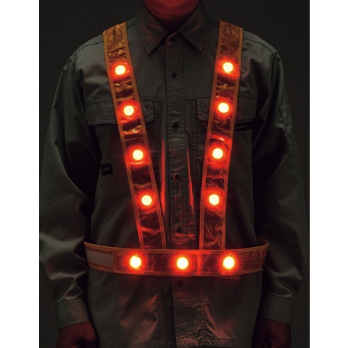緑十字 LED安全反射ベスト 黄地/赤LED/金反射 LEDタスキ型ベスト-GR フリーサイズ(サイズ調整可能)【238027】