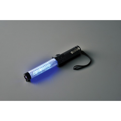 緑十字 LED合図灯(マルチタイプ) 赤⇔青 LED×3種計11個 YDT-290 全長:290mm サーチライト+ブザー+レスキューハンマー機能+底部マグネット付【325012】