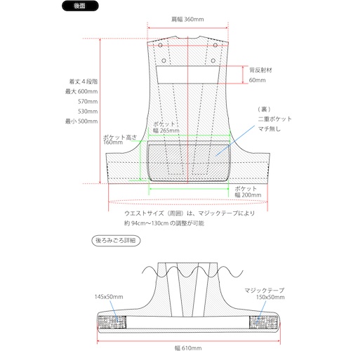 緑十字 多機能セーフティベスト 紺/薄青反射 フリーサイズ ポケット4箇所付 多機能ベスト(紺/薄青)【238103】