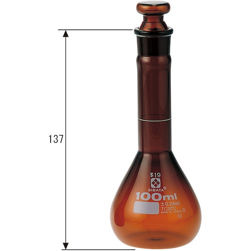 SIBATA メスフラスコ 茶 短形 100mL【023090-100】